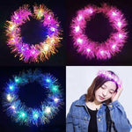 couronne lumineuse festive tissus brillants couleurs vives bleu rose violet lumineux tinsel opaque festive