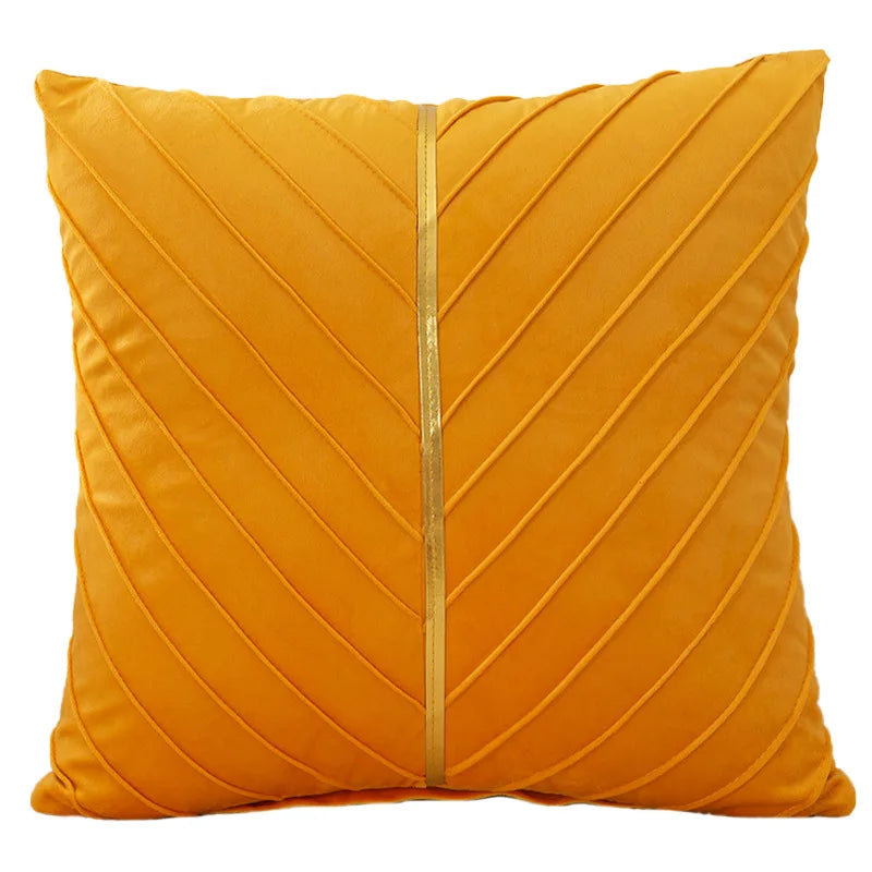 housses coussins décoratifs velours plis verticaux bleu foncé jaune gris modernes opaques 45x45cm