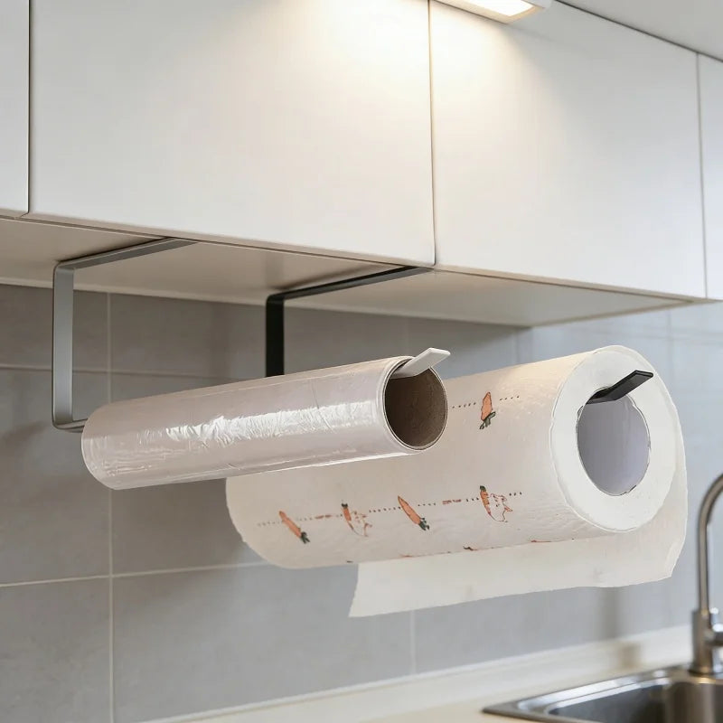 porte rouleau papier toilette moderne porte film alimentaire fixation barre cuisine blanc noir bois