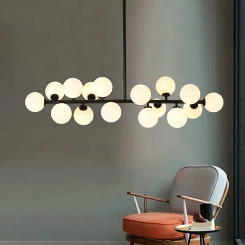 suspension moderne boules translucides blanc doré noir led restaurant salon bar