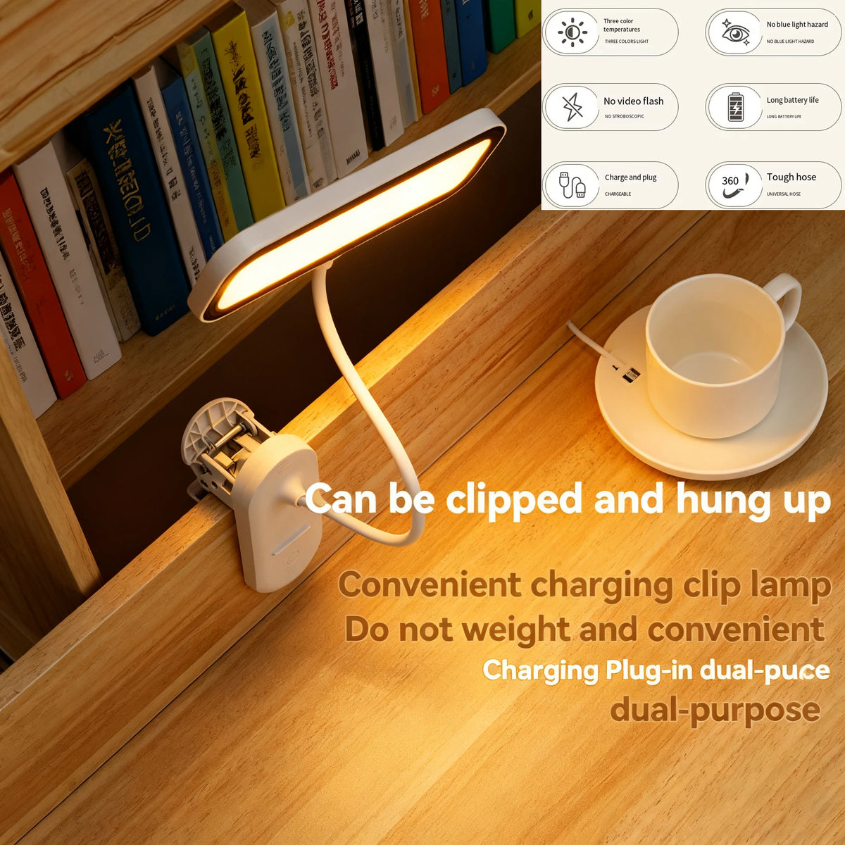 lampe led blanc moderne clip rechargeable tactile couleursflux lumineux ajustable étudiants travail