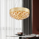 suspension lumineuse moderne doré marron clair translucides brillantes élégante chaînes fixées inclusées