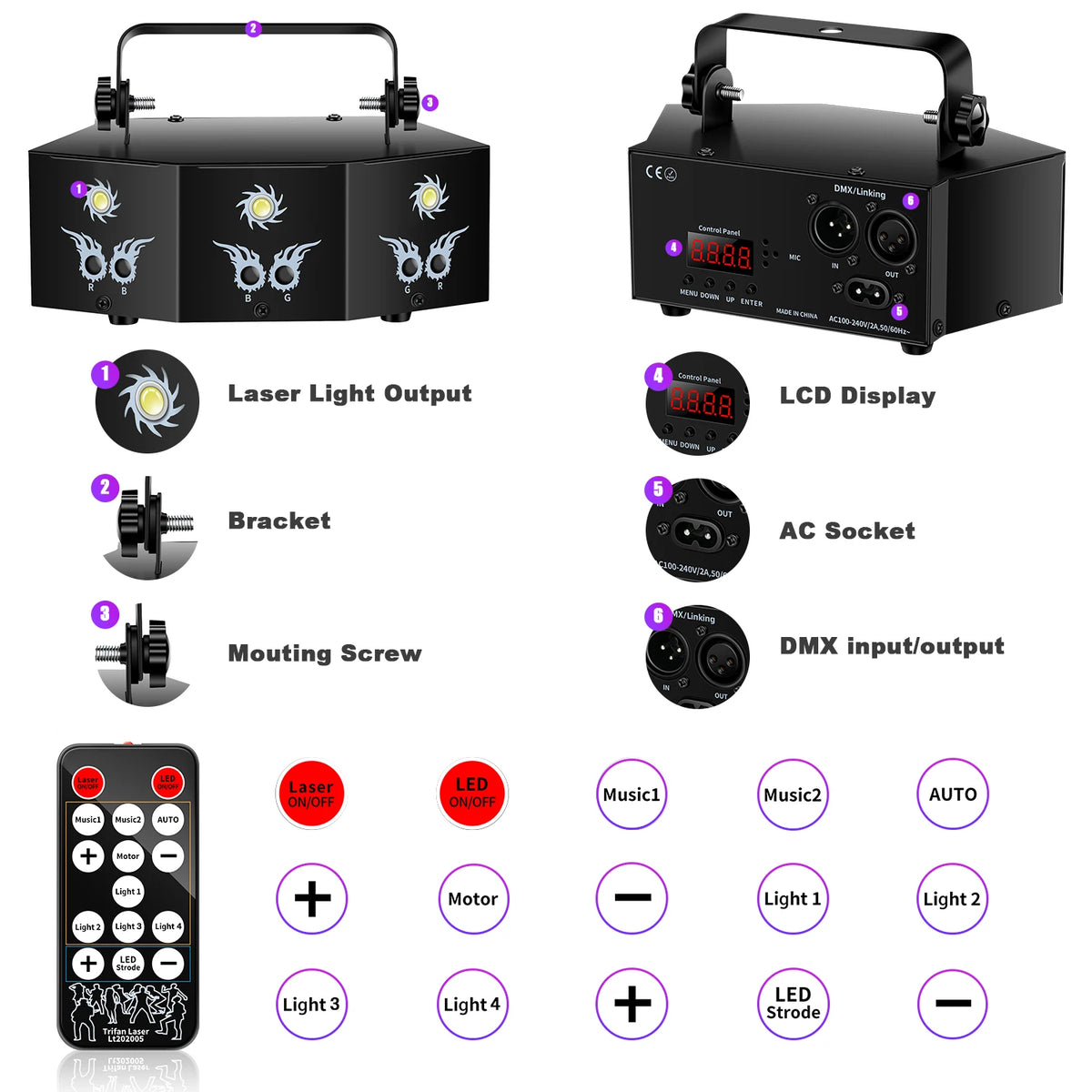 projecteur laser multicolore effet lumière scène dj disco mariage festivitésRGBO