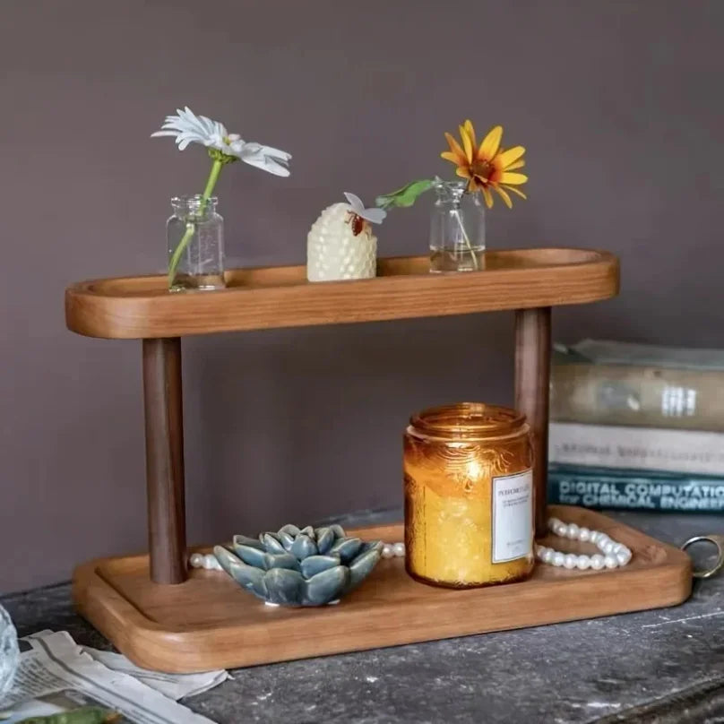étagère bois moderne deux niveaux rangement miroir radio cactus fleur succulente bougiestylo bloc notes