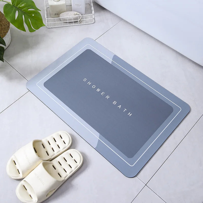 tapis bain moderne ovale motifs pas couleurs bleu marine gris clair rose violet texture