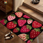 tapis moderne fraises noir rouge rose anti dérapant entrée bain couloir soft polyeste