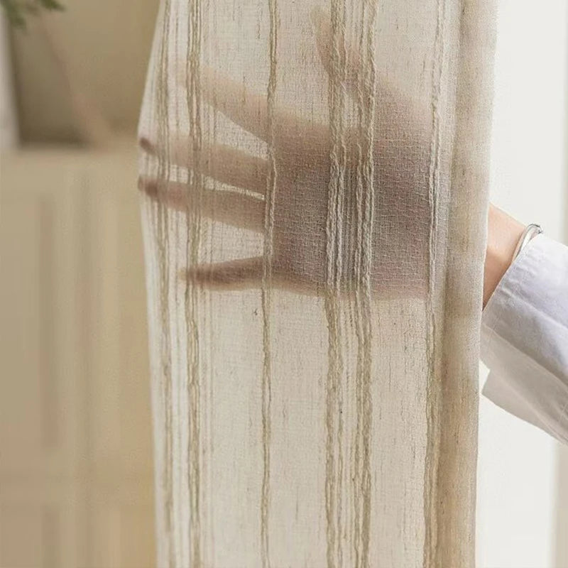 rideau polyester rayé semi transparent moderne minimaliste beige clair maison pièces