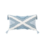 coussin decoratif bleu blanc motif geometrique moderne boho chic amovible lavable tassel adhésif coton