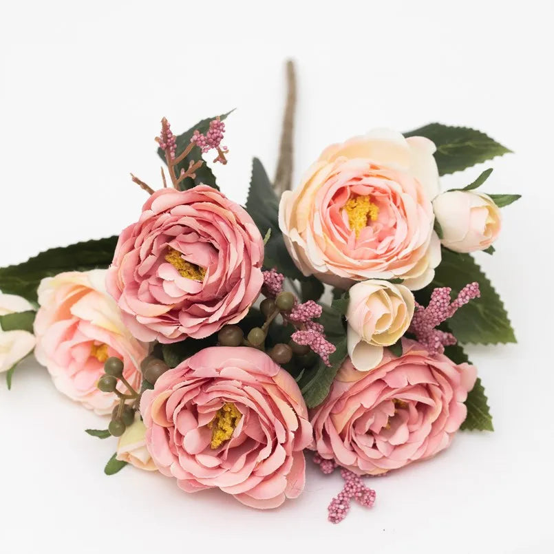 bouquet fleurs artificielles soie roses pivoines decoration mariage anniversaire intérieur blanc rouge violet orange