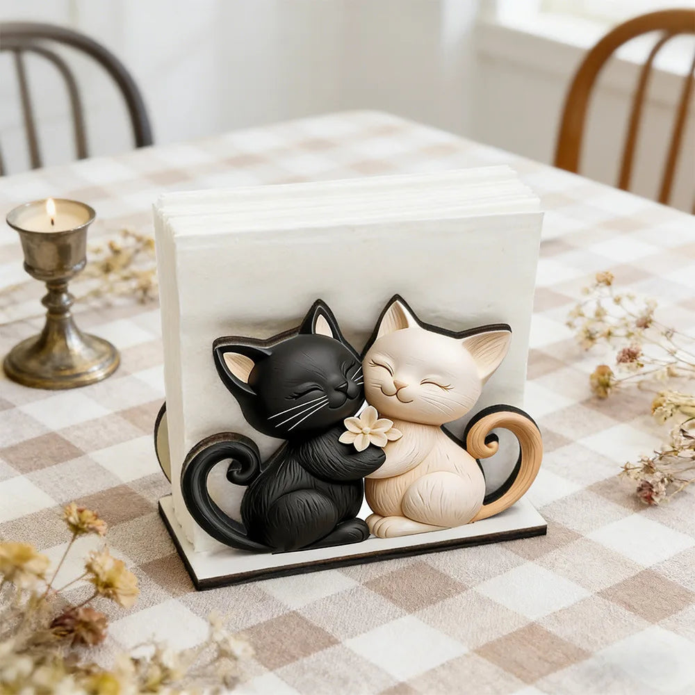 porte serviettes bois forme chats noir blanc motif floral décoration maison romantique champêtre