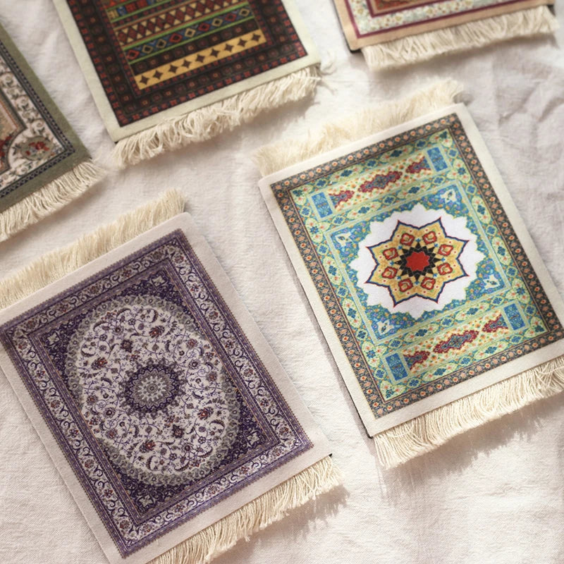 serviettes table servantes motifs géométriques floraux tissu épais rouge vert bleu beige traditionnel
