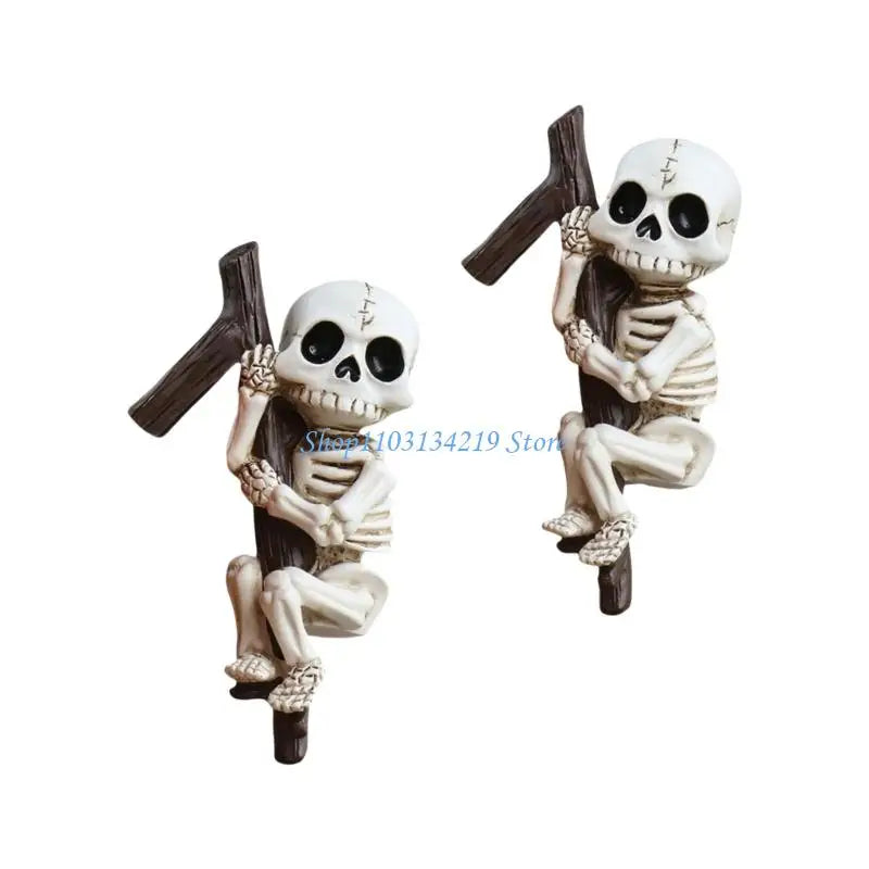 squelette miniature résine crâne os articulations blanc noir fantaisiste halloween decoration plante