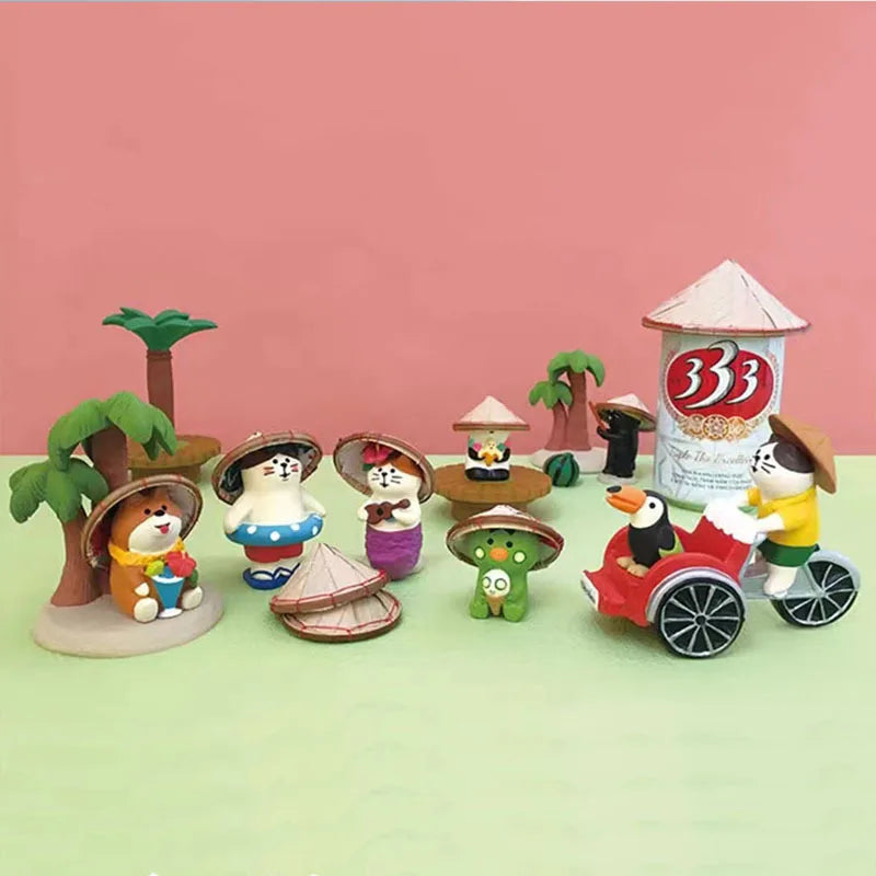 figurines animaux multicolores cartoon coquilles noix coco fleurs artificielles glace oiseau accessoires plage japonais