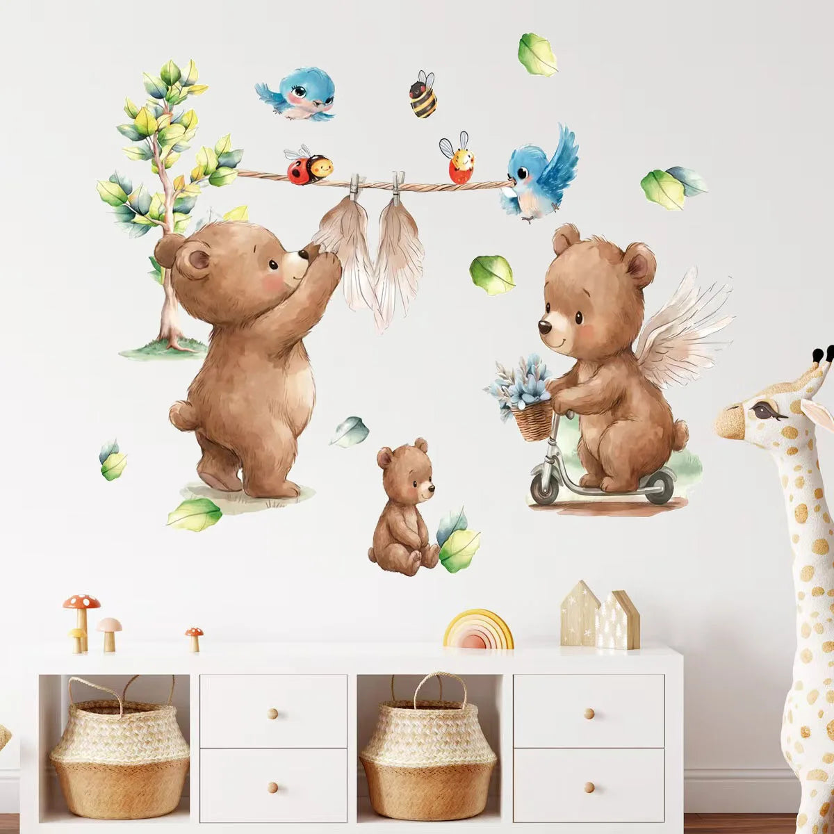 autocollant mural animaux forêt dessin animé décoration chambre bébé fille garçon sticker murale pvc