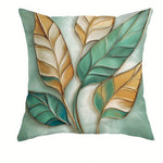 taies d'oreiller motif feuilles vertes dorées moderne polyester peachskin 45x45cm