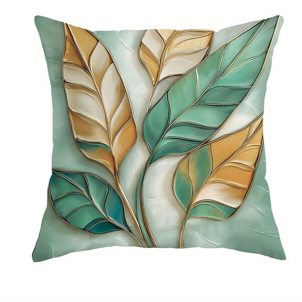 taies d'oreiller motif feuilles vertes dorées moderne polyester peachskin 45x45cm