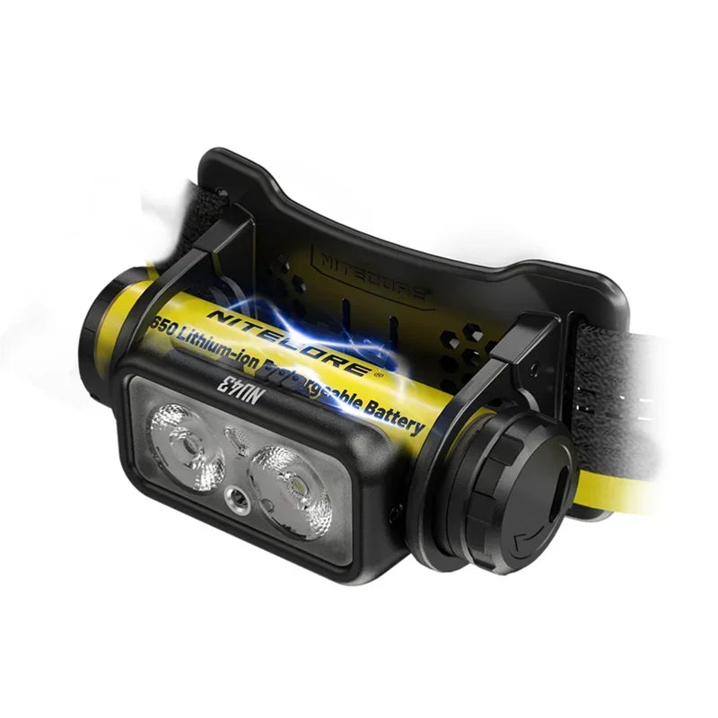 lampe frontale rechargeable sportive bande élastique noir jaune led 1400 lumens 130m distance