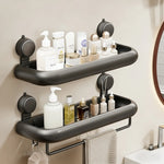 étagère murale salle bain ventouse poignées succion alliage aluminium laqué noir mat moderne organisation