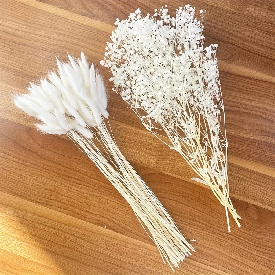 bouquet fleurs séchées blanches gypsophila boho pampas decoration maison anniversaire baby shower rustic naturel