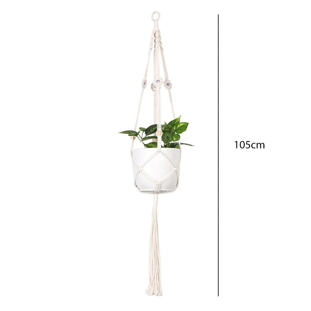 panier suspendu macramé motif géométrique boho chic couleur beige plante incluse fixations decoration maison