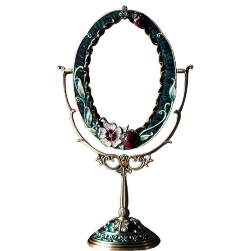 miroir table art nouveau fleurs ornements vert doré rouge noir