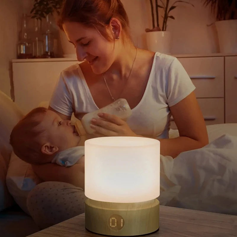 lampe chevet veilleuse led rechargeable blanc texture bois moderne tactile sans fil recharge usb