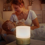 lampe chevet veilleuse led rechargeable blanc texture bois moderne tactile sans fil recharge usb