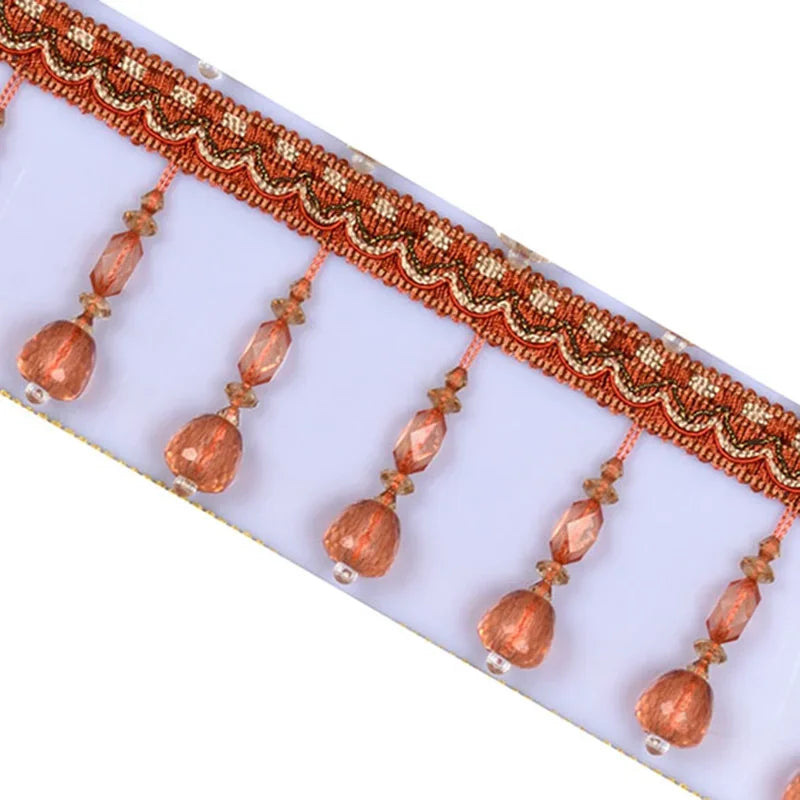 ruban brodé pendantes bleu marron beige rose doré élégant semi transparent rideau décoration maison