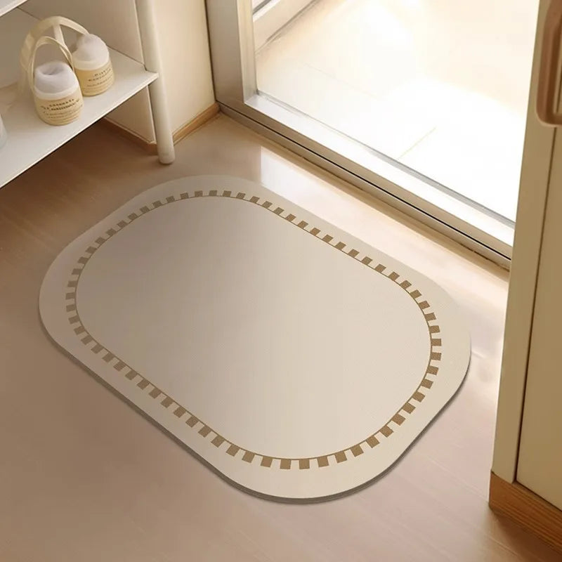 tapis bain absorbant rapide sèche facile non glissant moderne beige lignes noires minimaliste