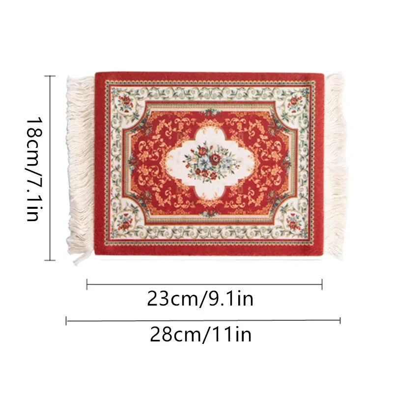 tapis rouge noir bleu beige ornements floraux motifs géométriques classique non glissant adhésif souris