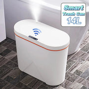 poubelle intelligente moderne 14l blanc orange capteurs mouvement diffuseur aromathérapie minimaliste
