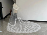voile mariée blanc broderie florale deux couches dentelle translucide classique femme
