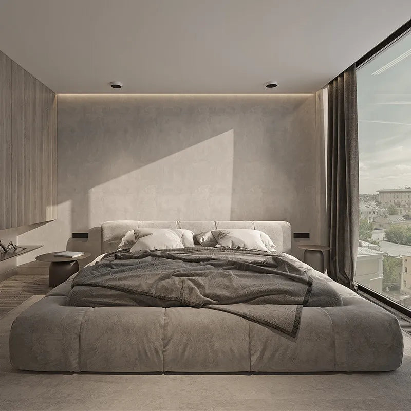 lit moderne velours gris chambre coucher bois minimaliste italien 1800mm