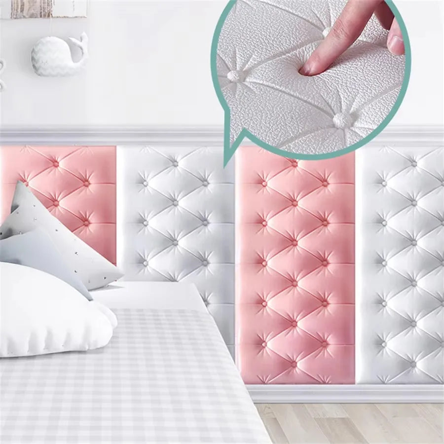 panneau tête lit moderne adhésif blanc rose clair bleu clair tufté diamant anti moissure