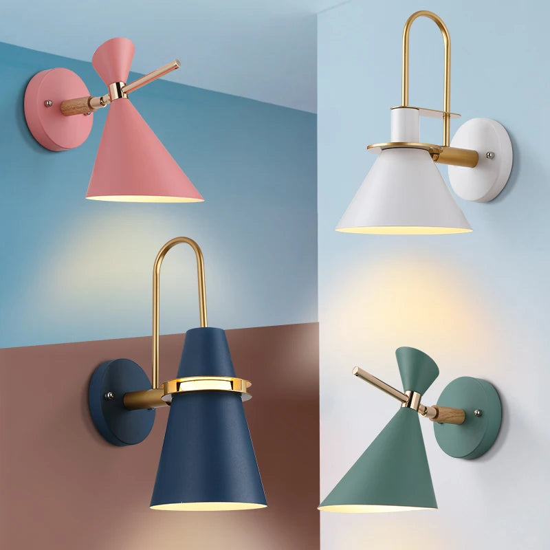 lampe murale moderne conique vis fixation noir blanc rose bleu marine jaune gris minimaliste