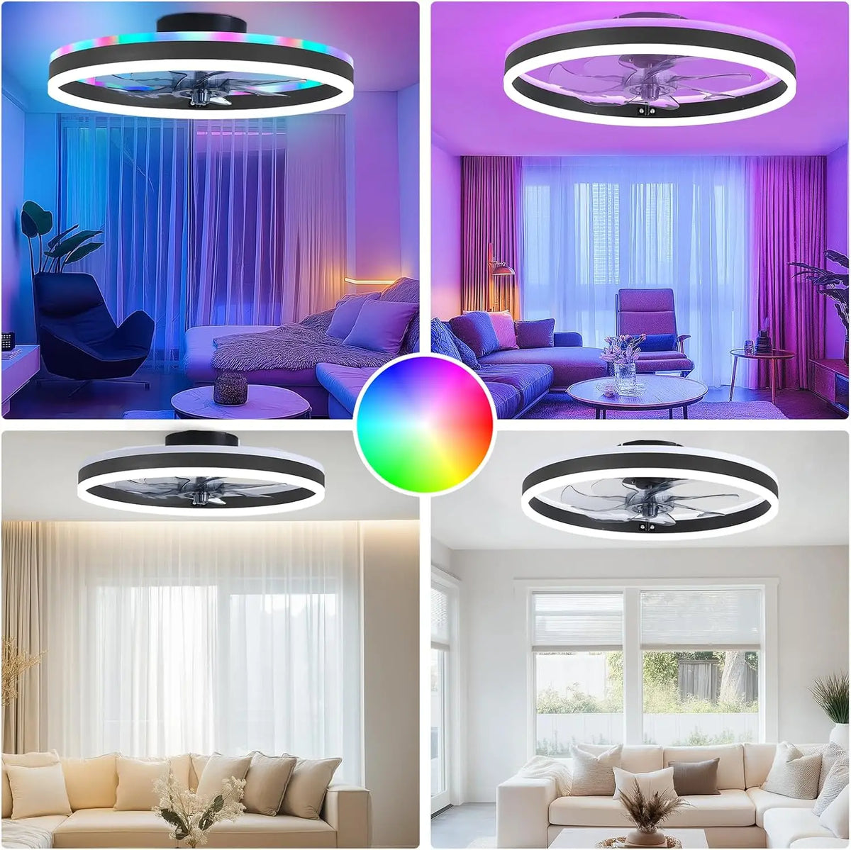 ventilateur intelligent led rvb vitesses ciel étoilé moderne télécommande app mobile