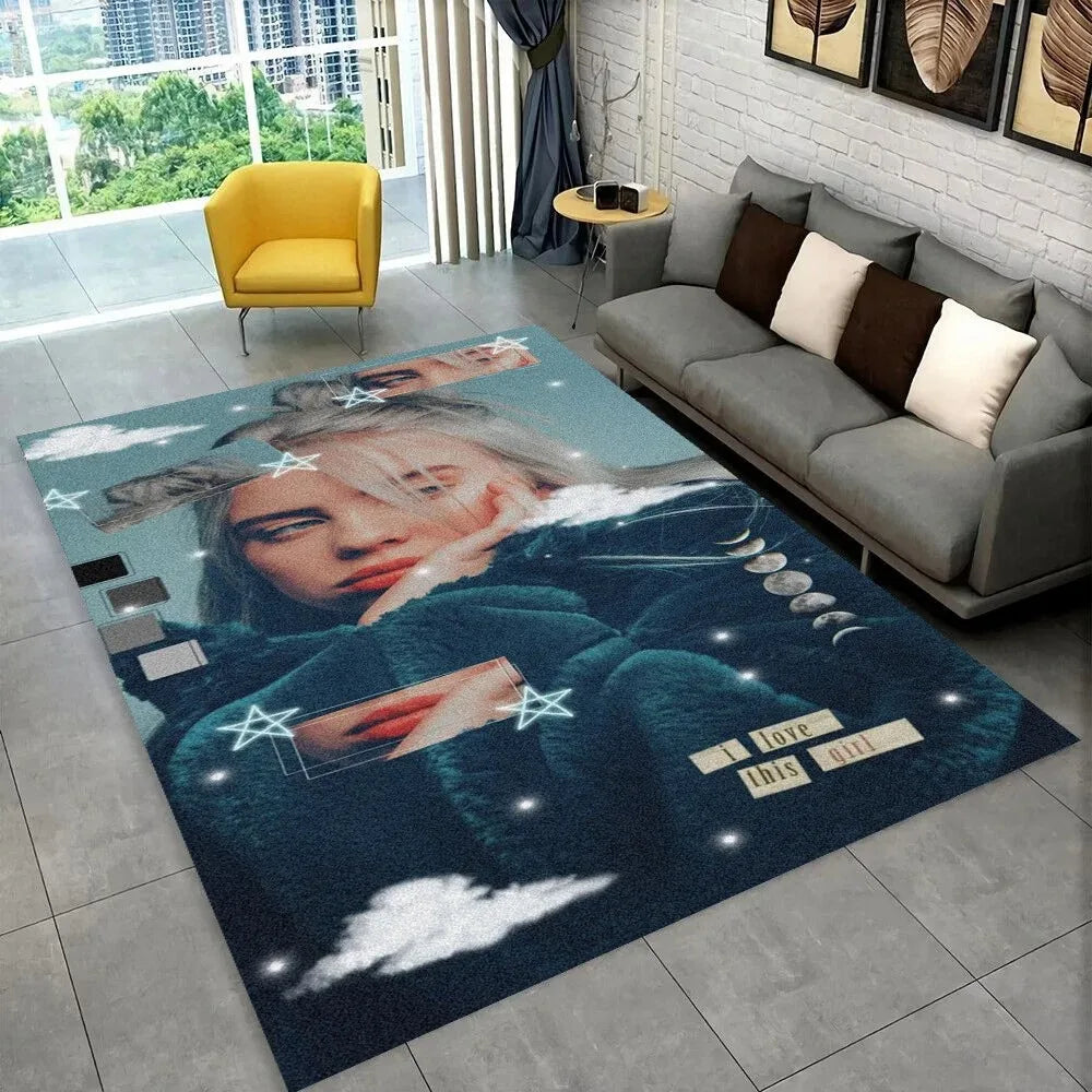 tapis sol moderne motif pop art bleu noir blanc chambre enfant salon décoration intérieure