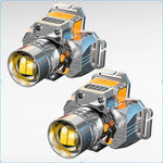 lampe frontale rechargeable led argent orange zoomable ceinture ajustable affichage numérique moderne technologiqueextérieur camping