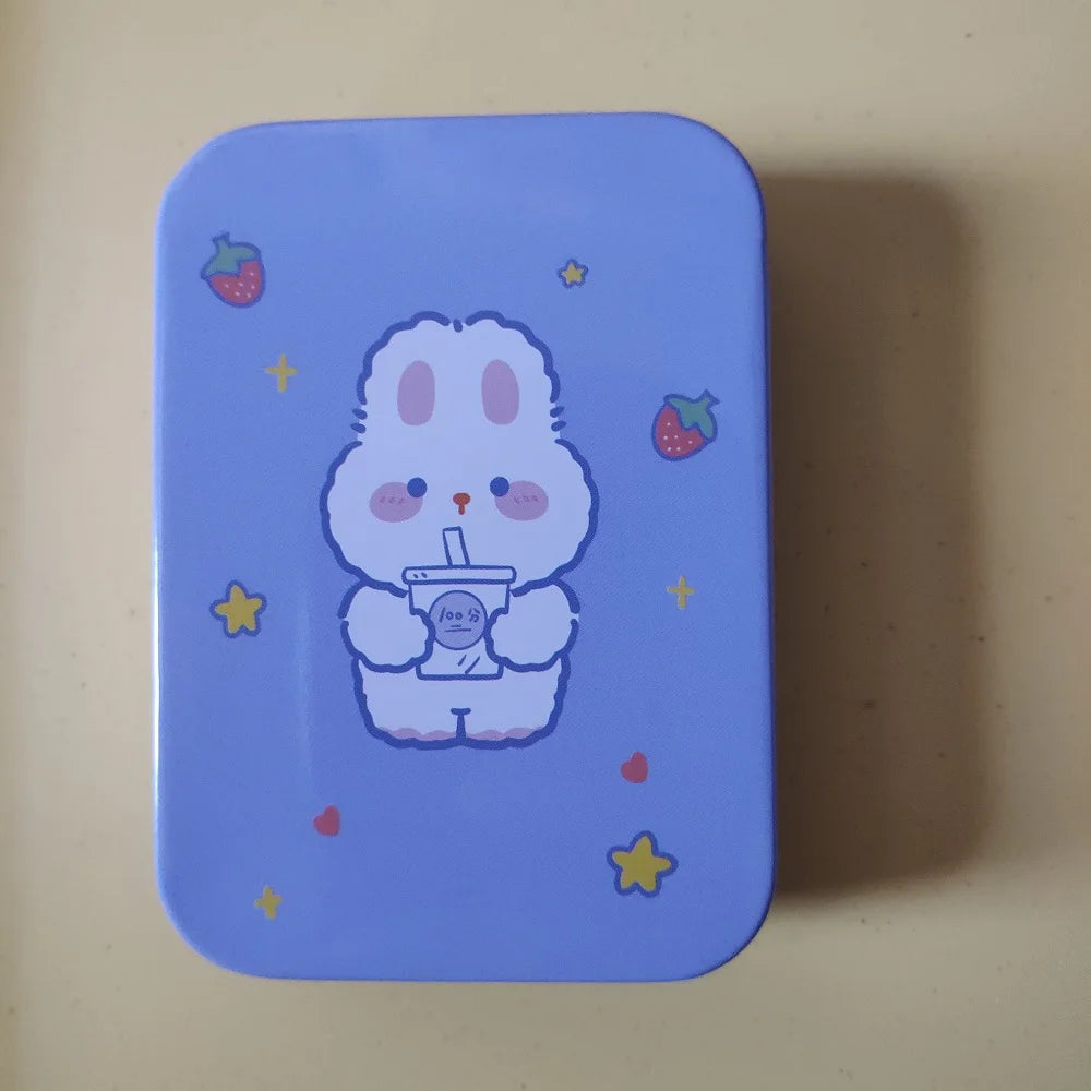 boîtes métalliques réutilisables dessins animés violet rose bleu vert clair pliage personnalisable bijoux pinces