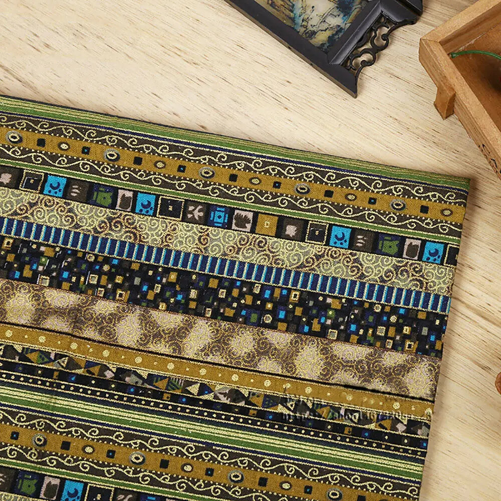tissu ethnique rayures géométriques orange vert bleu marron noir boho chic rapide respirant abrasion