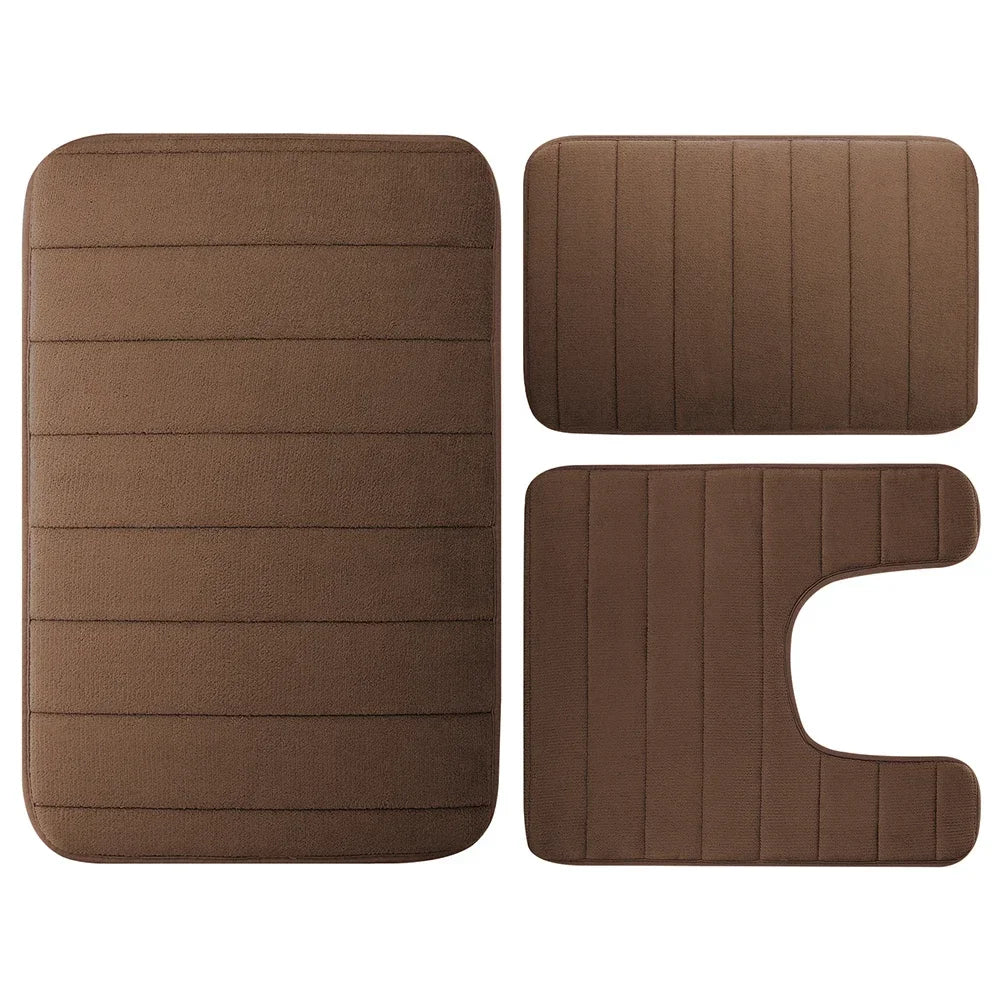 tapis bain mousse mémoire forme absorbant antidérapant moderne rayé beige clair salle bain lavable
