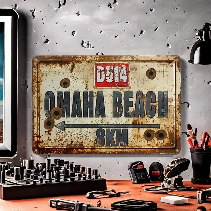 panneau decoratif metal rouille guerre mondiale omaha beach industrielle vintage militaire