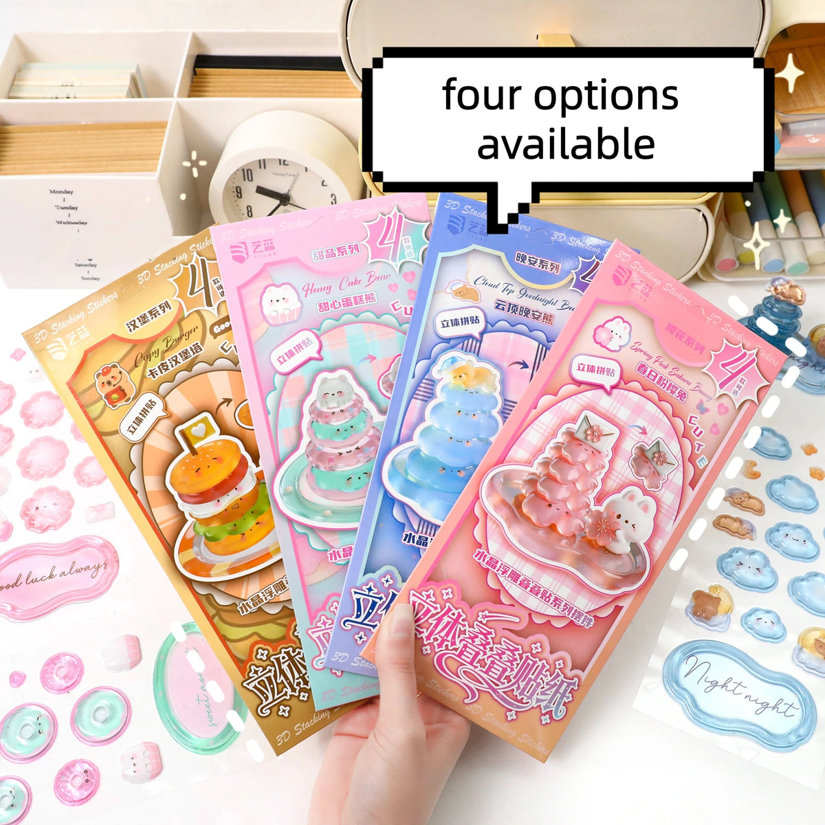 stickers 3d relief animaux mignons bleu rose vert orange adhésifs créatifs semi transparent enfants