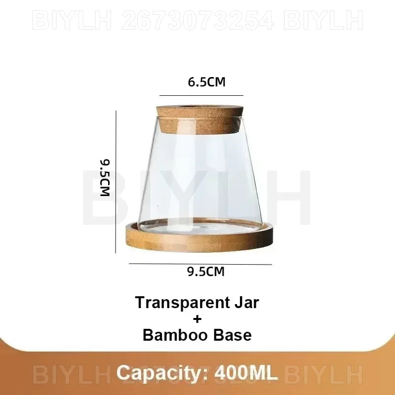 vases plantes verre transparent moderne minimaliste couvercle liège base bois