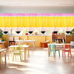 rideaux polyester crayon motif anniversaire retour école moderne enfantin jaune rose blanc