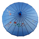 parapluie traditionnel artisanal japonais fleurs feuilles peintes main poignée bois rouge orange bleu violet