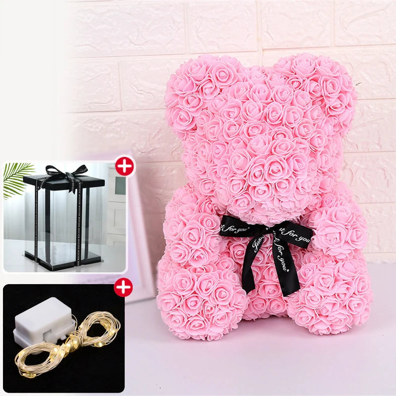 décoration maison ours rose artificiel boîte cadeau ruban satiné valentins anniversaire