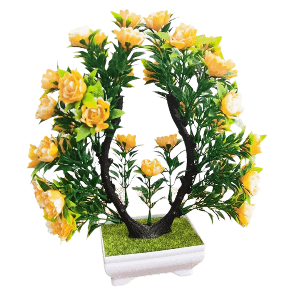 plantes artificielles bonsaï violet rose blanc jaune rouge pot carré mousse verte décoration intérieure