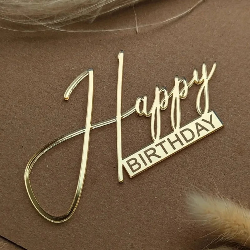 broches or happy birthday lettrage cursive moderne élégantes unisexes adultes fêtes anniversaires