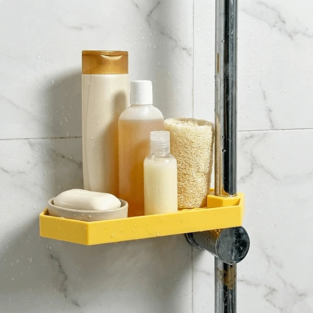 support rangement mural rose clair jaune noir grille hexagonale clips fixation rangement douche réutilisable